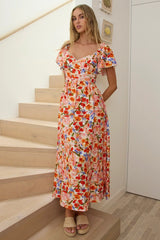 Carynna Flutter Sleeve Maxi Dress Floral Red