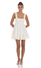 Floral Eyelet Babydoll Dress in White