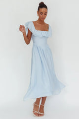 Serinah Basque Waist Off-Shoulder Maxi Dress Blue