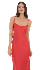 Back Bow Satin Dress in Red