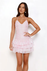 Party At The Disco Halter Mini Dress Pink