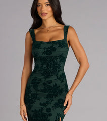Emme Flocked Velvet Midi Formal Dress