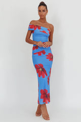Gala One-Shoulder Maxi Dress Floral Blue