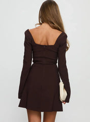 Avonlea Long Sleeve Mini Dress Brown