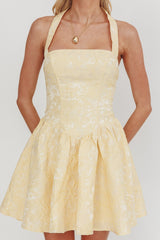 Serrah Halter Mini Dress Jacquard Butter
