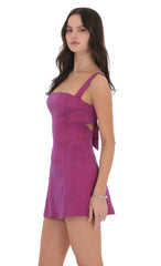 Duo Chrome Back Bow Bodycon Dress in Pink Purple