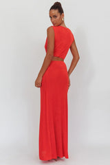 Mimosa Twist Waist Maxi Dress Coral