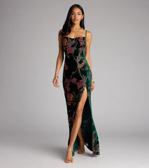 Melanie Floral Velvet Lace-Up Formal Dress
