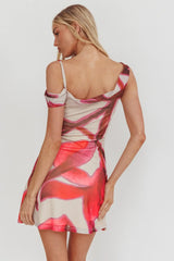 Riders Asymmetric Neckline Mini Dress Print Beige