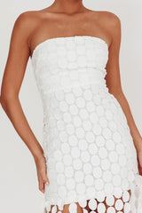 Elio Circle Trim Strapless Mini Dress White