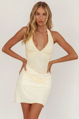 Summerland Lace Bodice Halter Mini Dress Butter