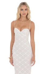 Sequin Floral Maxi Dress in White