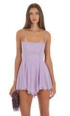 Mesh Flare Dress in Purple