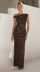 Lilani Maxi Dress - Chocolate/White Polka Dot