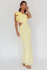Deanna One-Shoulder Ruffle Maxi Dress Yellow