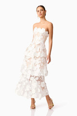 Selene Maxi Tiered 3D Dress in White