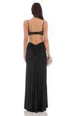 Open Back Mermaid Maxi Dress in Black