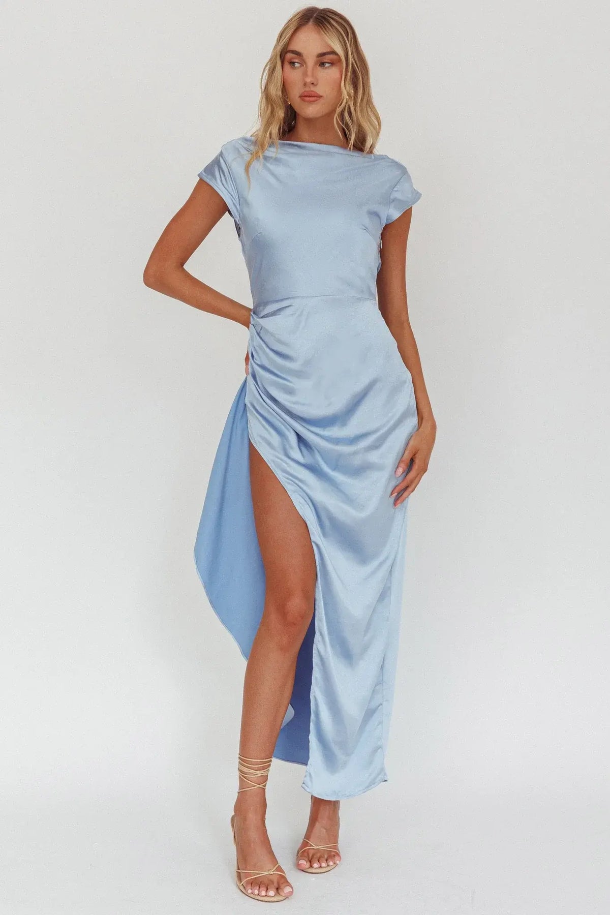 Grecian Cap Sleeve Cowl Back Dress Midnight