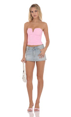 V-Strapless Ruched Top in Pink