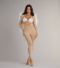 Iridescent Sparkle Rhinestone-Embellished Sheer Catsuit