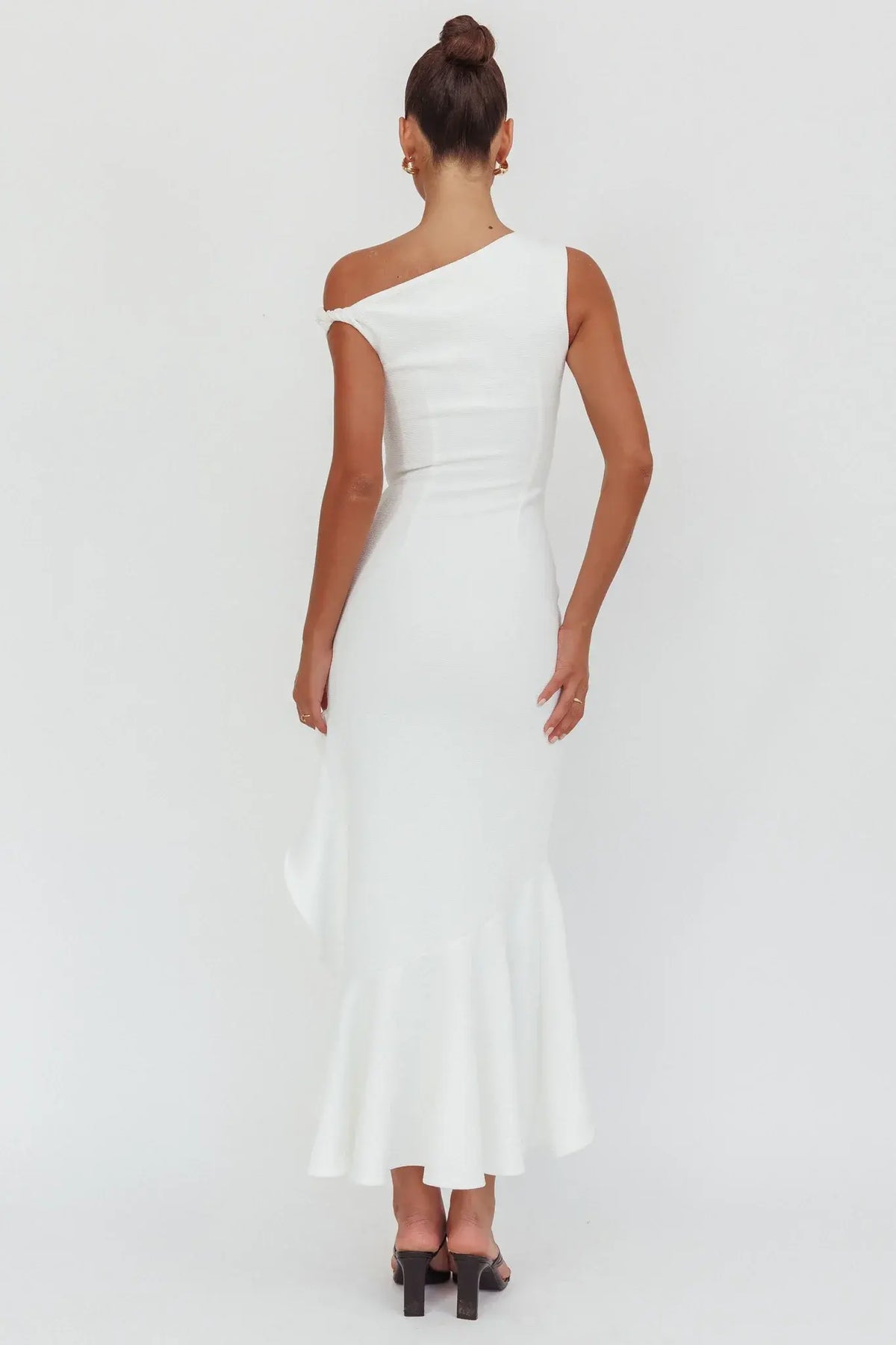 Lights On One-Shoulder Ruffle Hem Maxi Dress White