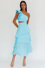 Deanna One-Shoulder Tiered Maxi Dress Blue