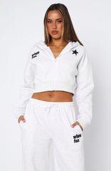 From The Archives Charli Cropped Zip Front Hoodie Grey Marle