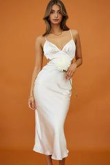 City Lights Cut-Out Waist Strappy Back Midi Dress Champagne