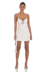 Lace Cutout Slip Dress in White
