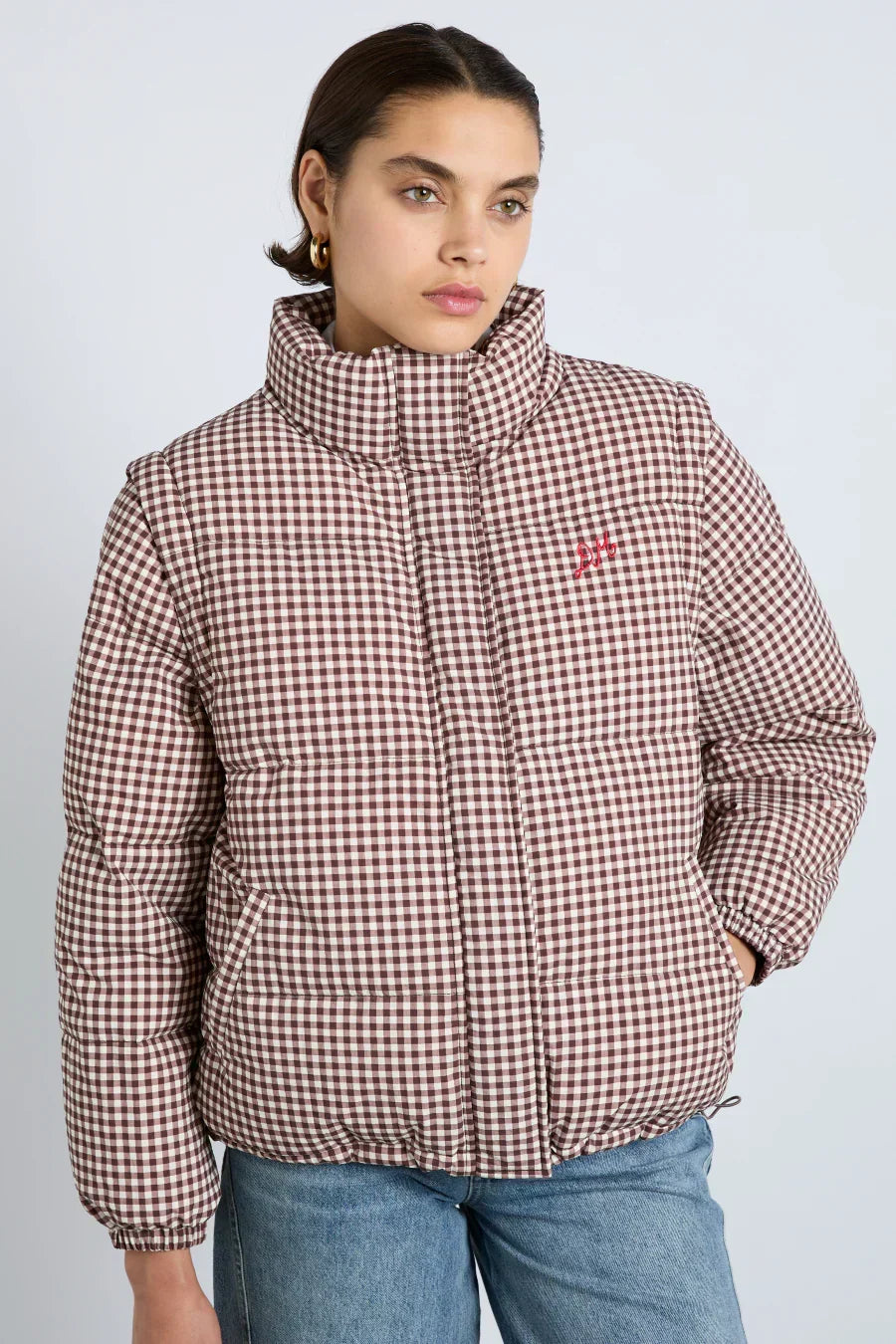 pre-order jennifer check puffer - chocolate gingham