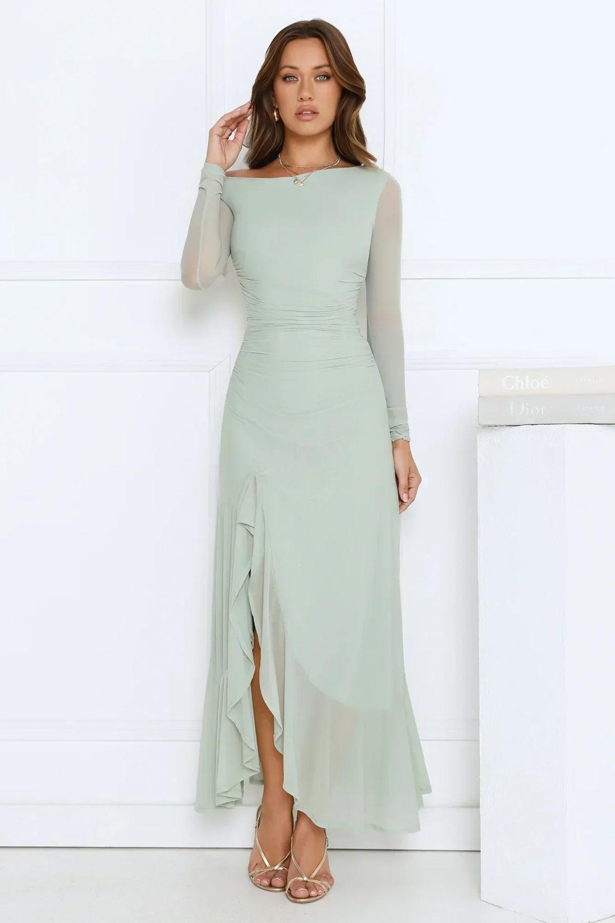 Darling At Dusk Long Sleeve Maxi Dress Sage