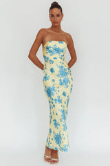 City Of Stars Strapless Maxi Dress Floral Yellow