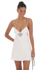 Lace Cutout Slip Dress in White