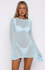 Stand And Stare Long Sleeve Mini Dress Malibu Blue