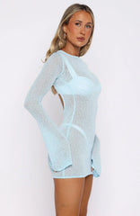 Stand And Stare Long Sleeve Mini Dress Malibu Blue