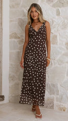 Cassara Maxi Dress - Chocolate / White Polka Dot
