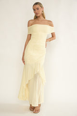 Kiarna Off-Shoulder Mesh Maxi Dress Butter