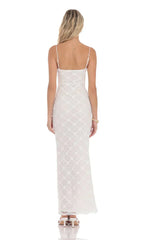 Sequin Floral Maxi Dress in White