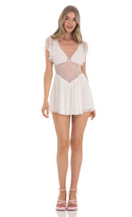 Dotted Mesh Cutout Dress in White