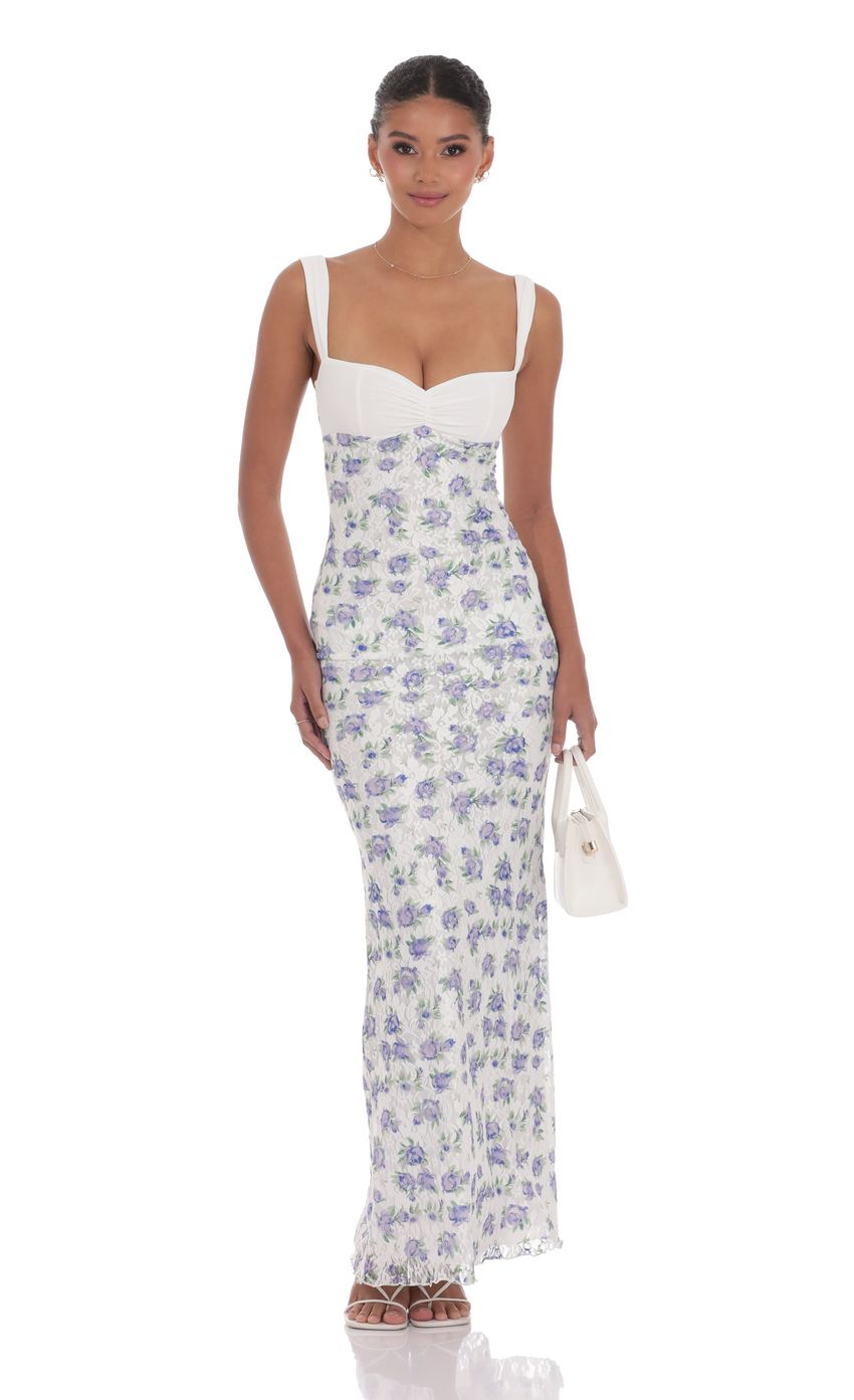 Floral Lace Maxi Dress in White
