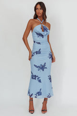 One Night Cowl Halterneck Maxi Dress Lily Blue