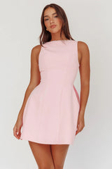 Opulent Pearl Trim Oversized Bow Mini Dress Pink
