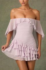 Off-Shoulder Ruffled Mini Dress in Lilac