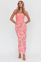 Love & Honor Textured Floral Maxi Dress Pink