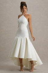 Mavis | Cream Halter-Neck Maxi Dress With High-Low Skirt