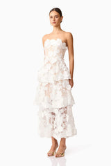 Selene Maxi Tiered 3D Dress in White