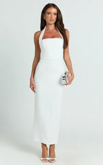 Salome Midi Dress - Halter Neck Column Dress in White