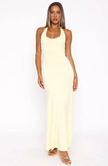 Took A Chance Halter Maxi Dress Lemon