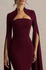 Esme | Burgundy Square-Neck Maxi Dress With Cape Sleeves