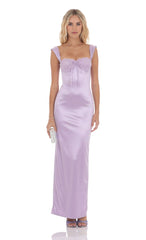 Satin Lace Maxi Dress in Lavender